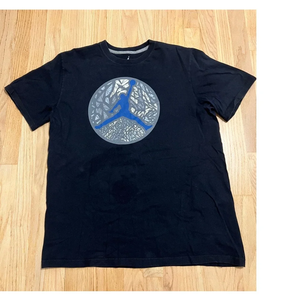 Jordan Mens XL Black Blue Jumpman Graphic T-Shirt Short Sleeve Crewneck Tee